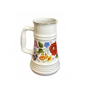 Vintage Ceramic Kalocsa Hungary Hand Painted Floral Beer Stein Mug